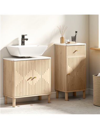 HOMCOM Under Sink Bathroom Cabinet for Basin without or with Pedestal - Oak