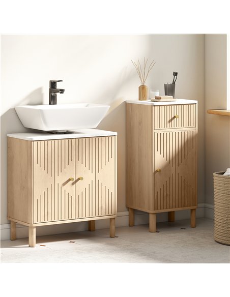 HOMCOM Under Sink Bathroom Cabinet for Basin without or with Pedestal - Oak - pic 167697 | FastDaddyshop