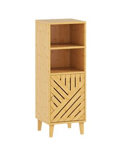 HOMCOM Slim Bathroom Cabinet with Bamboo Door and Legs, Narrow Bathroom Storage Cabinet, Freestanding Storage Cupboard with Open