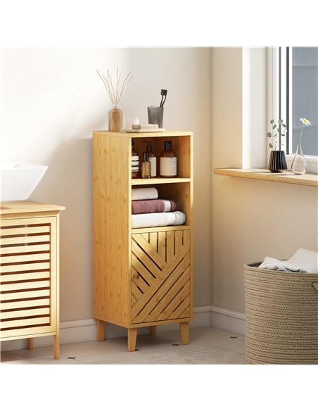 HOMCOM Slim Bathroom Cabinet with Bamboo Door and Legs, Narrow Bathroom Storage Cabinet, Freestanding Storage Cupboard with Open - pic 167699 | FastDaddyshop