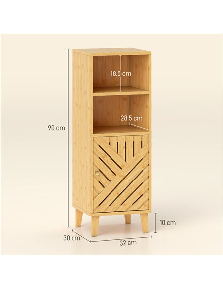 HOMCOM Slim Bathroom Cabinet with Bamboo Door and Legs, Narrow Bathroom Storage Cabinet, Freestanding Storage Cupboard with Open - pic 167700 | FastDaddyshop