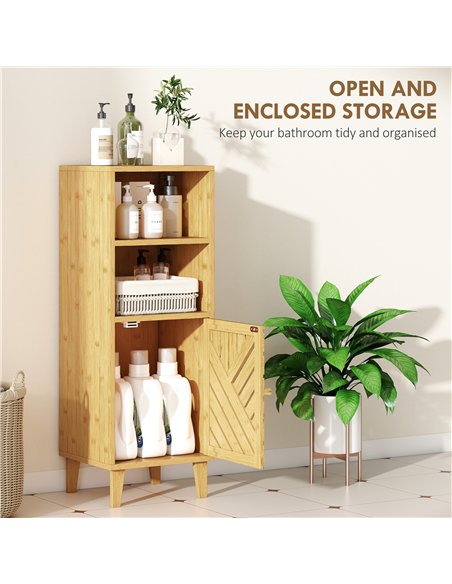 HOMCOM Slim Bathroom Cabinet with Bamboo Door and Legs, Narrow Bathroom Storage Cabinet, Freestanding Storage Cupboard with Open - pic 167701 | FastDaddyshop