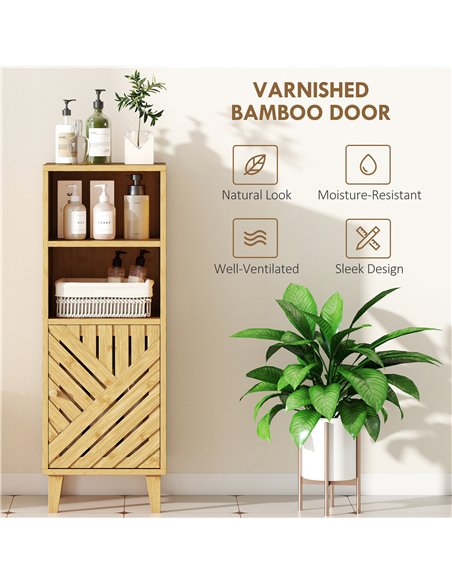 HOMCOM Slim Bathroom Cabinet with Bamboo Door and Legs, Narrow Bathroom Storage Cabinet, Freestanding Storage Cupboard with Open - pic 167702 | FastDaddyshop