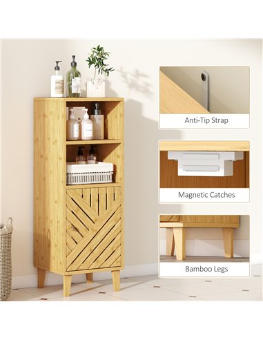 HOMCOM Slim Bathroom Cabinet with Bamboo Door and Legs, Narrow Bathroom Storage Cabinet, Freestanding Storage Cupboard with Open