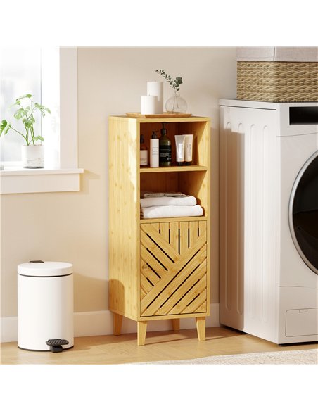 HOMCOM Slim Bathroom Cabinet with Bamboo Door and Legs, Narrow Bathroom Storage Cabinet, Freestanding Storage Cupboard with Open - pic 167705 | FastDaddyshop