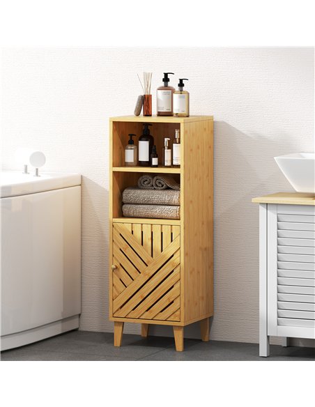 HOMCOM Slim Bathroom Cabinet with Bamboo Door and Legs, Narrow Bathroom Storage Cabinet, Freestanding Storage Cupboard with Open - pic 167706 | FastDaddyshop