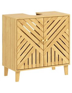 HOMCOM Bamboo Bathroom Under Sink Cabinet with Adjustable Shelf for Basin without Pedestal - Natural