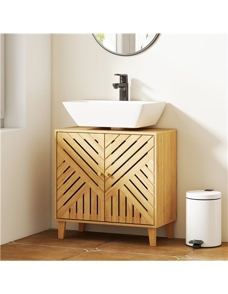 HOMCOM Bamboo Bathroom Under Sink Cabinet with Adjustable Shelf for Basin without Pedestal - Natural - pic 167708 | FastDaddyshop