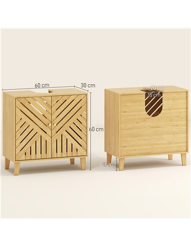 HOMCOM Bamboo Bathroom Under Sink Cabinet with Adjustable Shelf for Basin without Pedestal - Natural