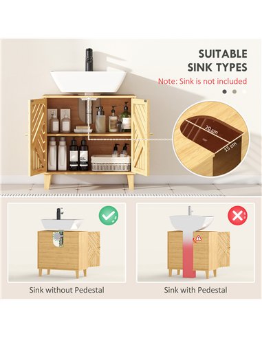 HOMCOM Bamboo Bathroom Under Sink Cabinet with Adjustable Shelf for Basin without Pedestal - Natural