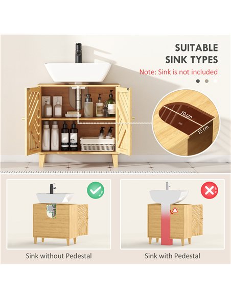 HOMCOM Bamboo Bathroom Under Sink Cabinet with Adjustable Shelf for Basin without Pedestal - Natural - pic 167710 | FastDaddyshop