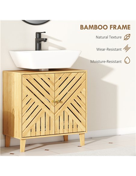 HOMCOM Bamboo Bathroom Under Sink Cabinet with Adjustable Shelf for Basin without Pedestal - Natural - pic 167711 | FastDaddyshop