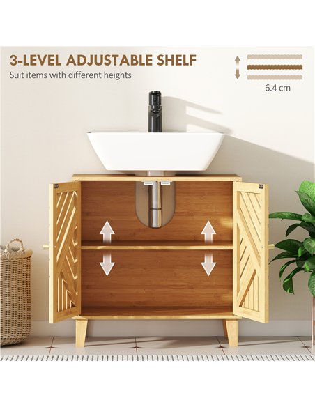 HOMCOM Bamboo Bathroom Under Sink Cabinet with Adjustable Shelf for Basin without Pedestal - Natural - pic 167712 | FastDaddyshop