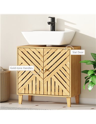 HOMCOM Bamboo Bathroom Under Sink Cabinet with Adjustable Shelf for Basin without Pedestal - Natural