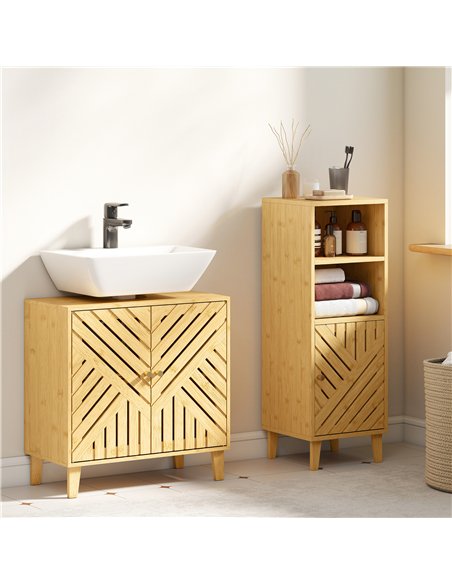 HOMCOM Bamboo Bathroom Under Sink Cabinet with Adjustable Shelf for Basin without Pedestal - Natural - pic 167714 | FastDaddyshop