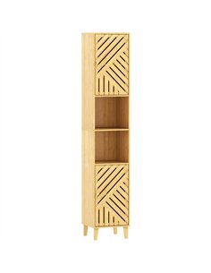 HOMCOM Multi-Storage Bamboo Door Bathroom Cabinet - Natural Finish