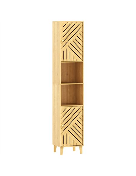 HOMCOM Multi-Storage Bamboo Door Bathroom Cabinet - Natural Finish - pic 167716 | FastDaddyshop