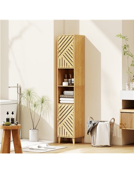 HOMCOM Multi-Storage Bamboo Door Bathroom Cabinet - Natural Finish - pic 167717 | FastDaddyshop