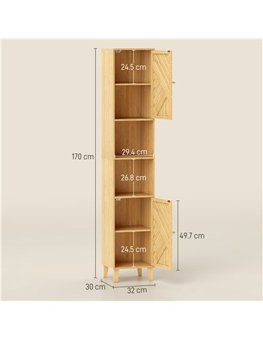 HOMCOM Multi-Storage Bamboo Door Bathroom Cabinet - Natural Finish