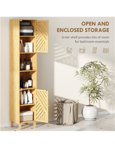 HOMCOM Multi-Storage Bamboo Door Bathroom Cabinet - Natural Finish
