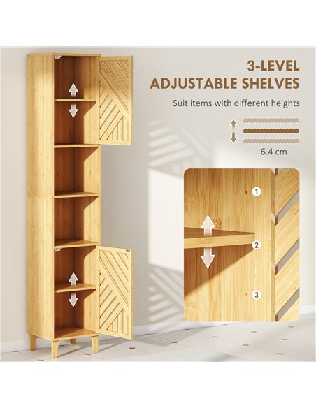 HOMCOM Multi-Storage Bamboo Door Bathroom Cabinet - Natural Finish - pic 167720 | FastDaddyshop