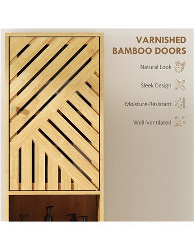 HOMCOM Multi-Storage Bamboo Door Bathroom Cabinet - Natural Finish