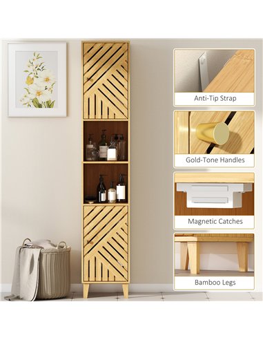 HOMCOM Multi-Storage Bamboo Door Bathroom Cabinet - Natural Finish