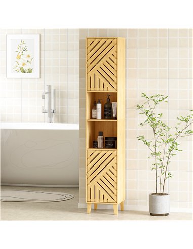 HOMCOM Multi-Storage Bamboo Door Bathroom Cabinet - Natural Finish