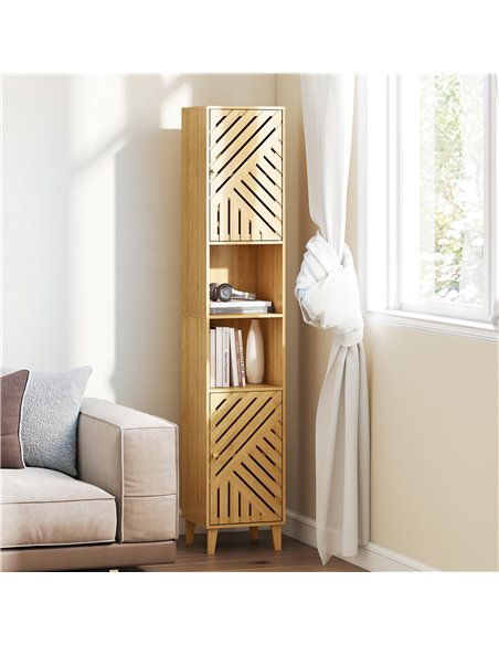 HOMCOM Multi-Storage Bamboo Door Bathroom Cabinet - Natural Finish - pic 167724 | FastDaddyshop