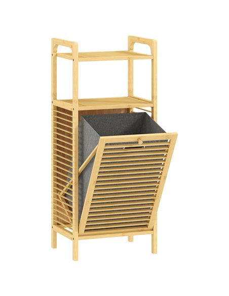 HOMCOM Bamboo Laundry Cabinet with Slatted Door, Bathroom Cabinet with Tilt-Out Hamper and Removable Liner Bag, 40 x 30D x 95 cm - pic 167725 | FastDaddyshop