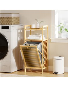 HOMCOM Bamboo Laundry Cabinet with Slatted Door, Bathroom Cabinet with Tilt-Out Hamper and Removable Liner Bag, 40 x 30D x 95 cm 2