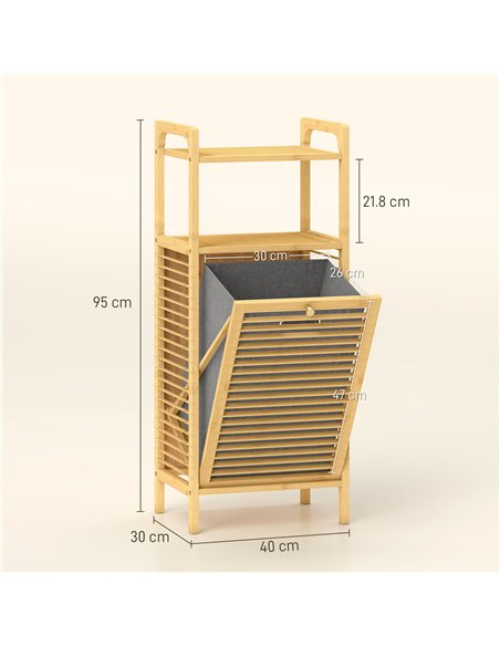 HOMCOM Bamboo Laundry Cabinet with Slatted Door, Bathroom Cabinet with Tilt-Out Hamper and Removable Liner Bag, 40 x 30D x 95 cm - pic 167727 | FastDaddyshop