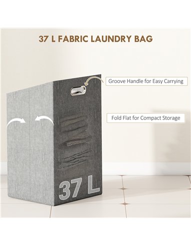 HOMCOM Bamboo Laundry Cabinet with Slatted Door, Bathroom Cabinet with Tilt-Out Hamper and Removable Liner Bag, 40 x 30D x 95 cm