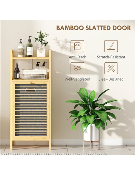 HOMCOM Bamboo Laundry Cabinet with Slatted Door, Bathroom Cabinet with Tilt-Out Hamper and Removable Liner Bag, 40 x 30D x 95 cm - pic 167730 | FastDaddyshop