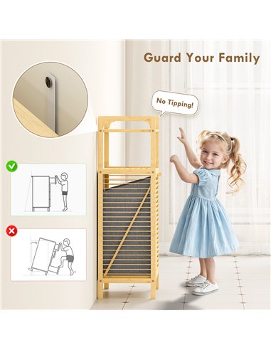 HOMCOM Bamboo Laundry Cabinet with Slatted Door, Bathroom Cabinet with Tilt-Out Hamper and Removable Liner Bag, 40 x 30D x 95 cm