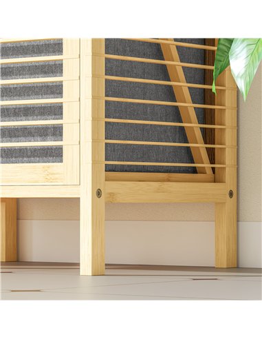 HOMCOM Bamboo Laundry Cabinet with Slatted Door, Bathroom Cabinet with Tilt-Out Hamper and Removable Liner Bag, 40 x 30D x 95 cm