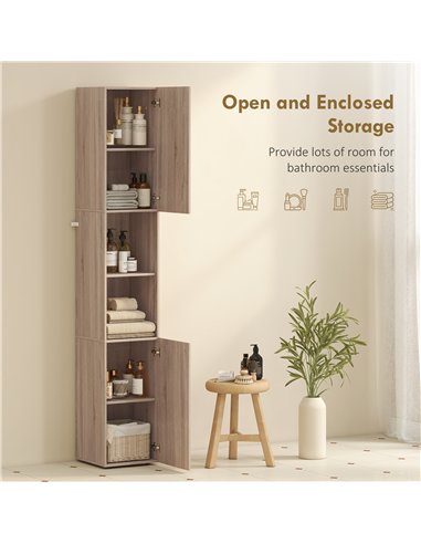 HOMCOM 6-Tier Tall Bathroom Cabinet - Natural