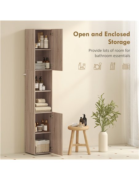 HOMCOM 6-Tier Tall Bathroom Cabinet - Natural - pic 167737 | FastDaddyshop