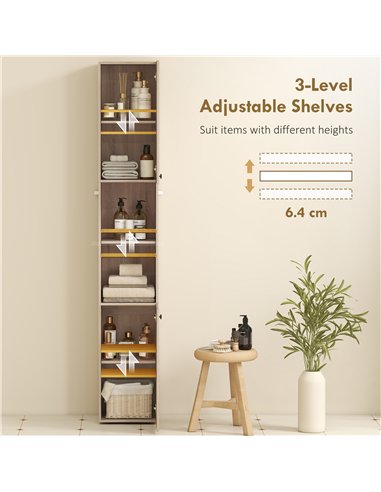 HOMCOM 6-Tier Tall Bathroom Cabinet - Natural