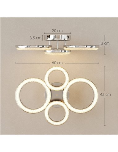 HOMCOM LED Ceiling Light, Modern 4 Rings Ceiling Lamp with Wall Switch Control, 40W 4350lm Flush Mount Ceiling Light with 3500K/