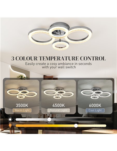 HOMCOM LED Ceiling Light, Modern 4 Rings Ceiling Lamp with Wall Switch Control, 40W 4350lm Flush Mount Ceiling Light with 3500K/ - pic 167746 | FastDaddyshop
