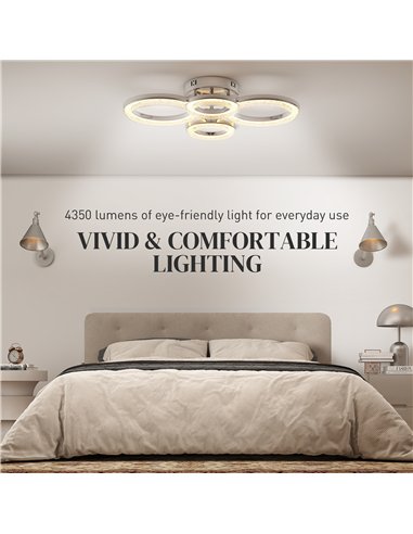 HOMCOM LED Ceiling Light, Modern 4 Rings Ceiling Lamp with Wall Switch Control, 40W 4350lm Flush Mount Ceiling Light with 3500K/