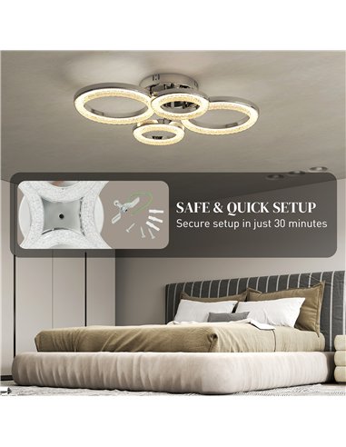 HOMCOM LED Ceiling Light, Modern 4 Rings Ceiling Lamp with Wall Switch Control, 40W 4350lm Flush Mount Ceiling Light with 3500K/