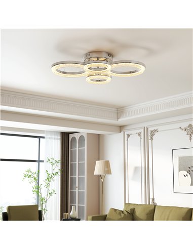 HOMCOM LED Ceiling Light, Modern 4 Rings Ceiling Lamp with Wall Switch Control, 40W 4350lm Flush Mount Ceiling Light with 3500K/