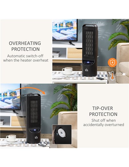 Homcom Ceramic Tower Heater with 45° Oscillation, Remote Control, Timer, Black - pic 16775 | FastDaddyshop