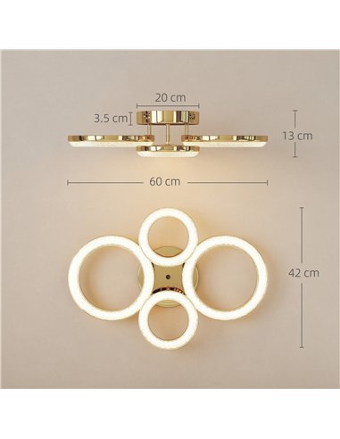 HOMCOM LED Ceiling Light, Modern 4 Rings Ceiling Lamp with Wall Switch Control, 40W 4350lm Flush Mount Ceiling Light with 3500K/