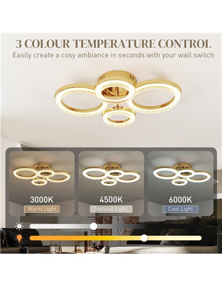 HOMCOM LED Ceiling Light, Modern 4 Rings Ceiling Lamp with Wall Switch Control, 40W 4350lm Flush Mount Ceiling Light with 3500K/ - pic 167755 | FastDaddyshop