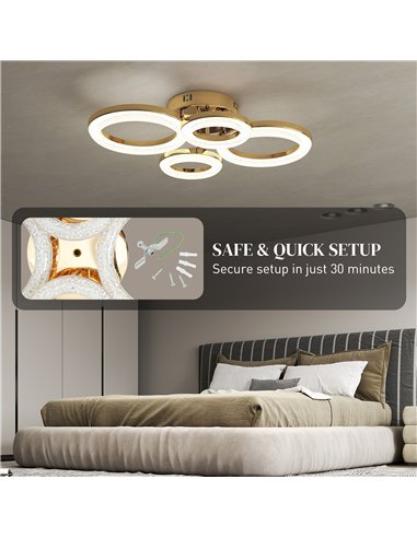 HOMCOM LED Ceiling Light, Modern 4 Rings Ceiling Lamp with Wall Switch Control, 40W 4350lm Flush Mount Ceiling Light with 3500K/