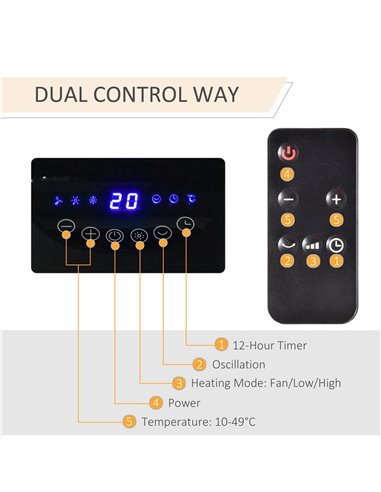 Homcom Ceramic Tower Heater with 45° Oscillation, Remote Control, Timer, Black