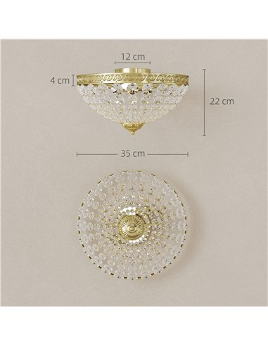 HOMCOM Crystal Chandelier Ceiling Light with 168 Octagonal Beads, Vintage 2-Light Flush Mount Ceiling Light for Living Room, Bed